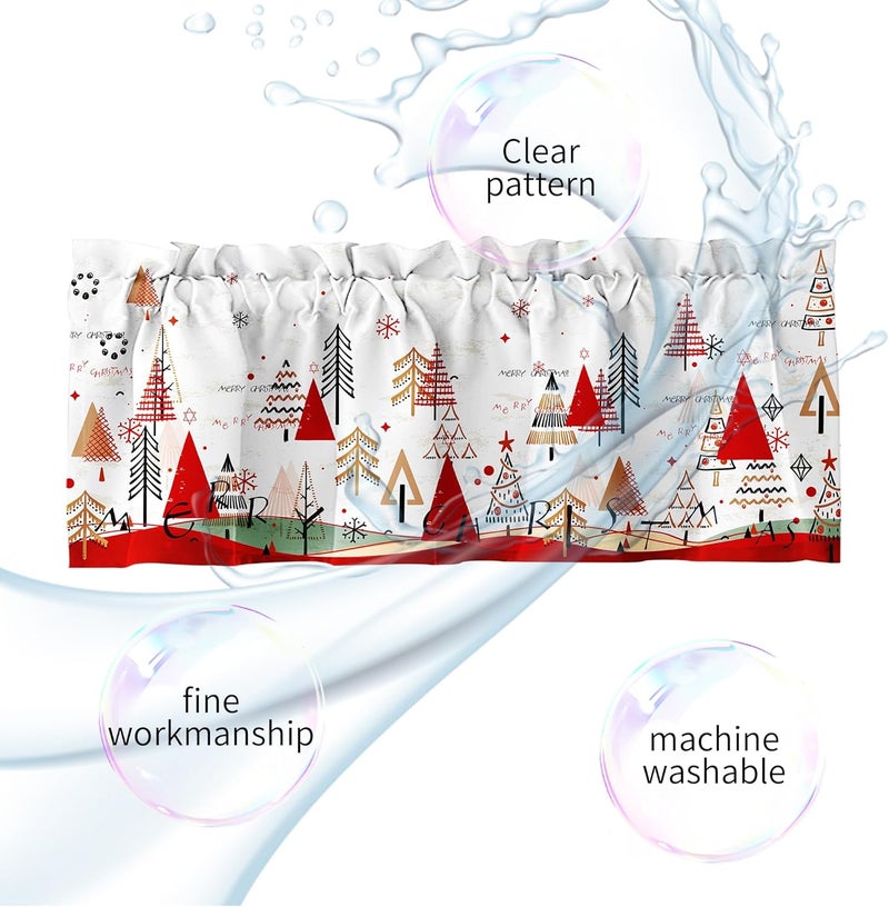 SUNWISHA Christmas Tree Curtain Valance 54"x18" Short Small Window Curtains for Living Room Xmas Holiday Window Treatment Rod Pocket Valances for Kitchen Bedroom Decor White - Image 5